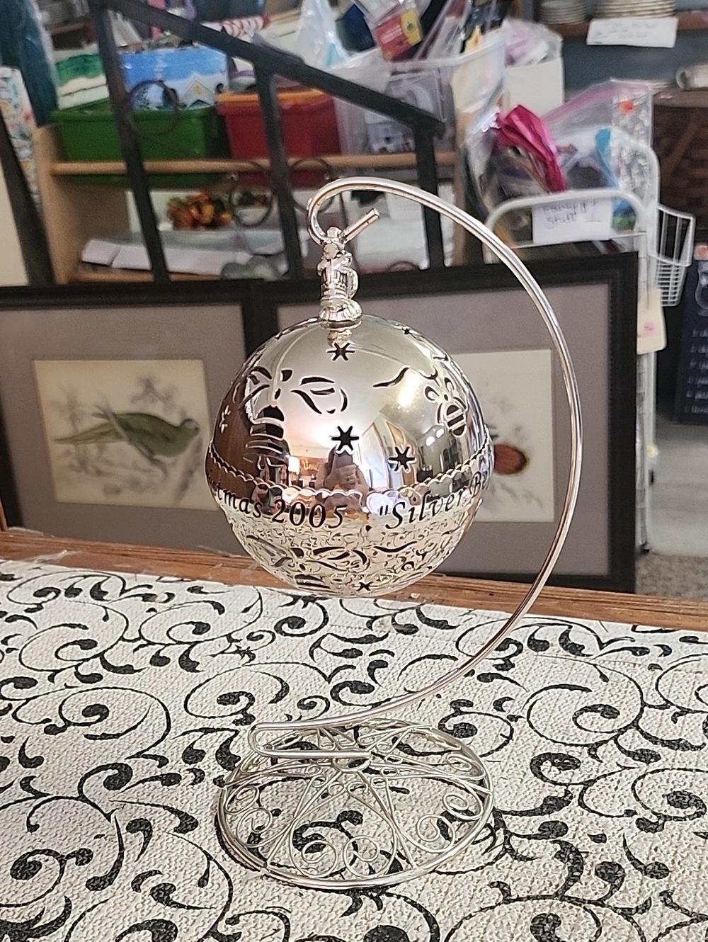 2005 Musical Silver Bells Holiday Ornament Ball with Stand